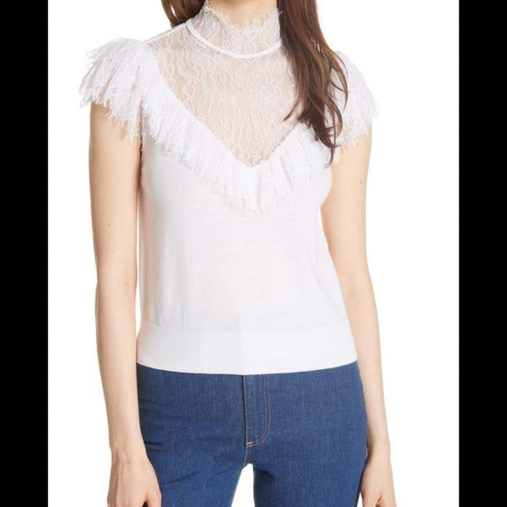 Alice + Olivia Beth Lace High Neck Top